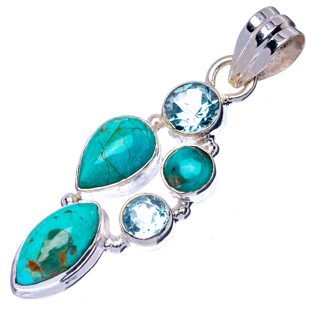 Rare Kingman Turquoise, Blue Topaz Pendant 1 3/4" (925 Sterling Silver) P41106