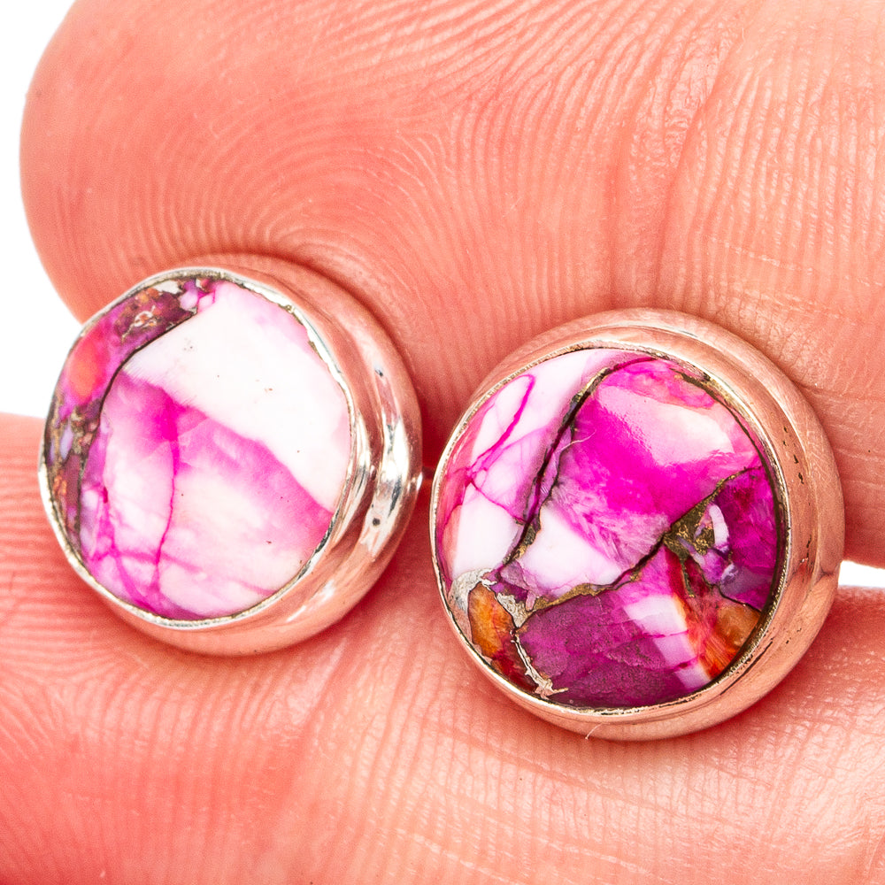Pink Dahlia Mohave Turquoise Earrings 3/8" (.925 Sterling Silver)