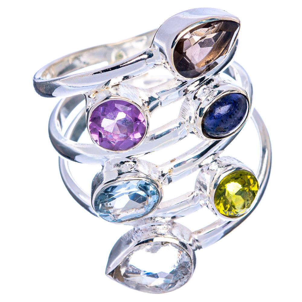 Large Smoky Quartz, Amethyst, Tanzanite, Blue Topaz, Peridot, White Quartz Ring Size 8.75 (925 Sterling Silver) R144526