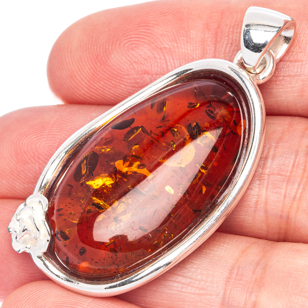Anasilvercos Baltic Amber Pendant 1 3/4" (925 Sterlnig Silver)