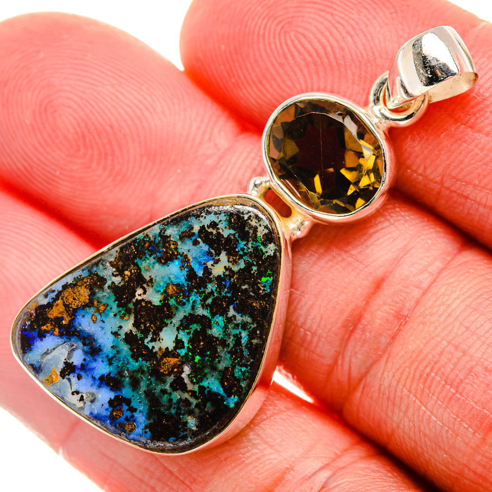 Boulder Opal, Citrine Pendant 2" (925 Sterling Silver) PD38033