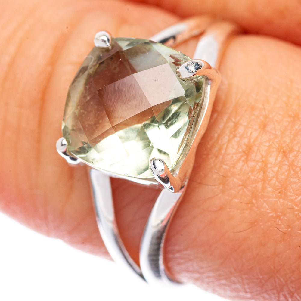 Faceted Green Amethyst Ring Size 8 (925 Sterling Silver) R145092