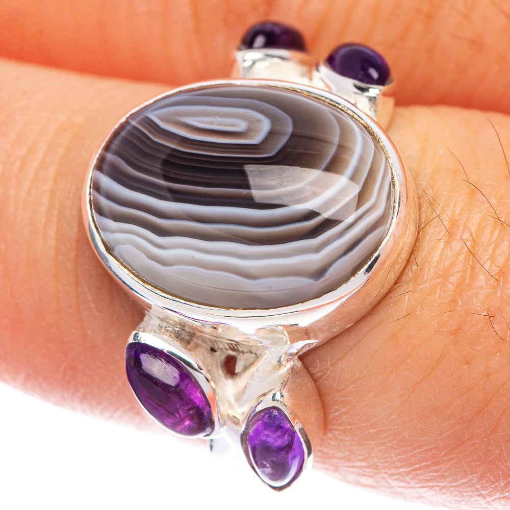 Botswana Agate, Amethyst Ring Size 7 (925 Sterling Silver) R144646