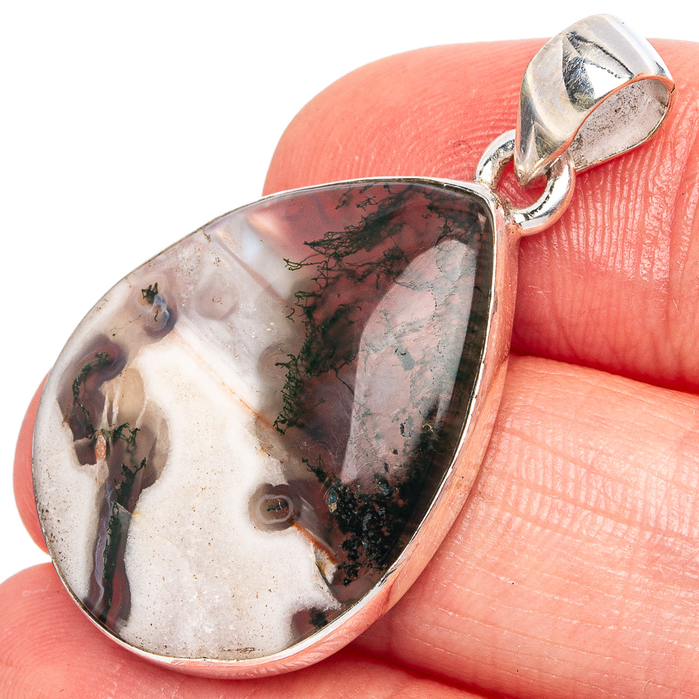 Green Moss Agate Pendant 1 1/2" (925 Sterling Silver) P43289