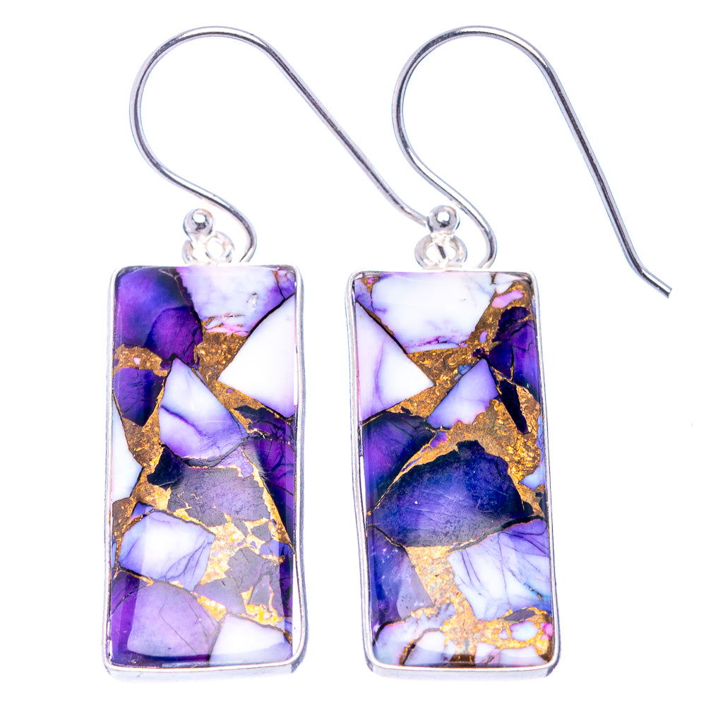 Purple Dahlia Mohave Turquoise Earrings 1 5/8" (.925 Sterling Silver)