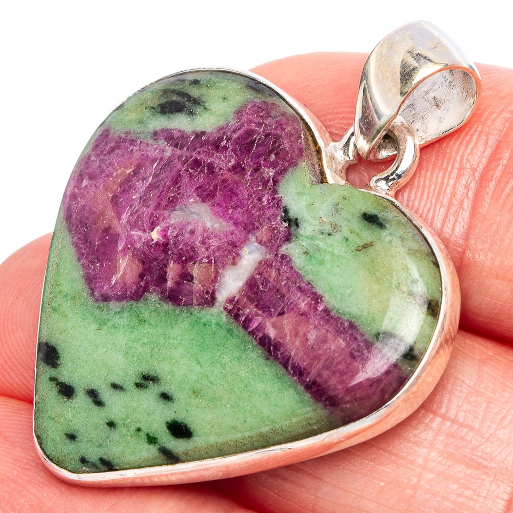 Ruby Zoisite Heart Pendant 1 3/8" (925 Sterling Silver) P43322