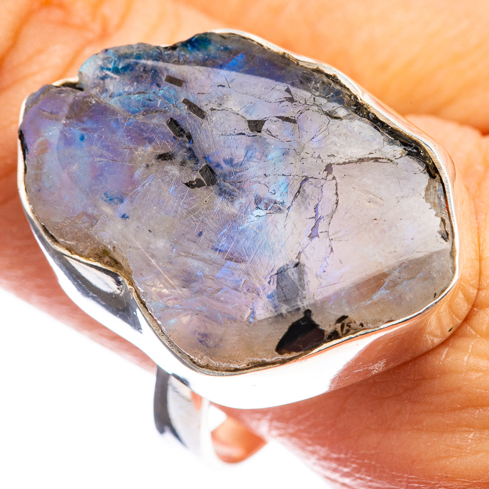 Large Rough Rainbow Moonstone Ring Size 10.75 (925 Sterling Silver) R142997