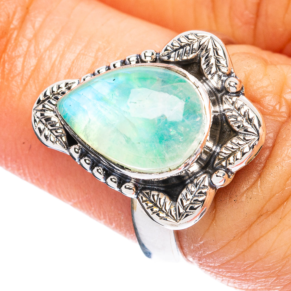 Green Moonstone Ring Size 6.75 (925 Sterling Silver) R3712
