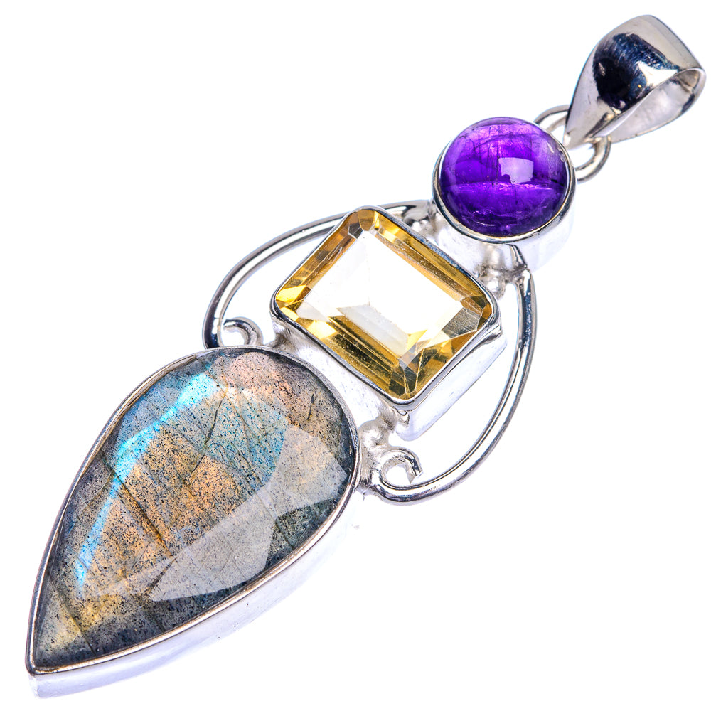Labradorite, Citrine, Amethyst Pendant 2 1/4" (925 Sterling Silver) P39744