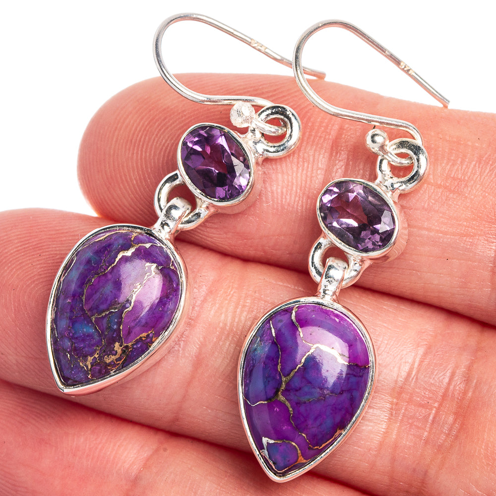 Purple Copper Composite Turquoise, Amethyst Earrings 1 5/8" (925 Sterling Silver) E433035