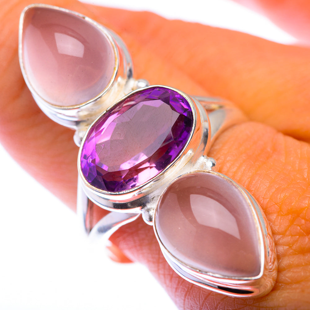 Large Rose Quartz, Amethyst Ring Size 10 (925 Sterling Silver) RING139986