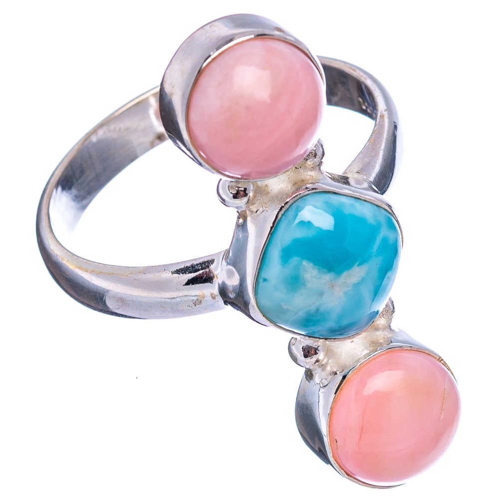 Rare Larimar, Pink Opal Ring Size 9 (.925 Sterling Silver)
