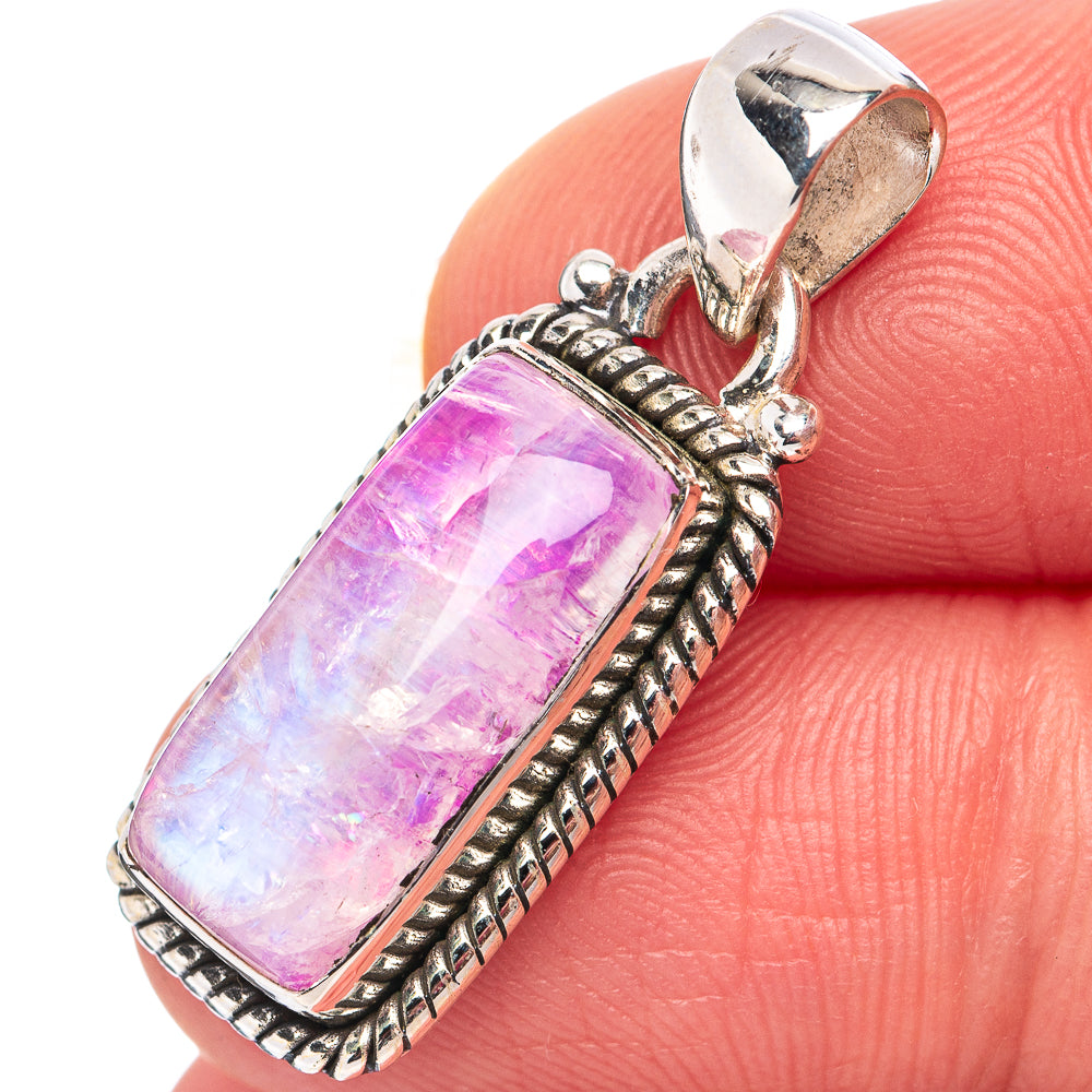 Pink Moonstone Pendant 1 1/8" (.925 Sterling Silver)