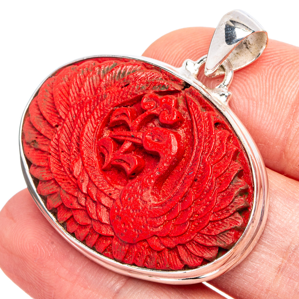 Cinnabar Pendant 1 3/8" (.925 Sterling Silver)