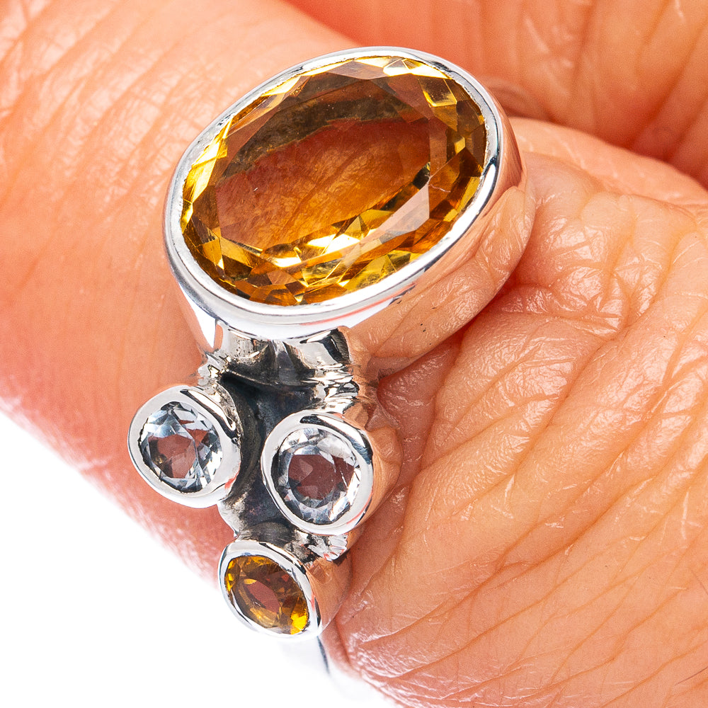 Premium Faceted Citrine, White Quartz 925 Sterling Silver Ring Size 7.25 (925 Sterling Silver) R2684