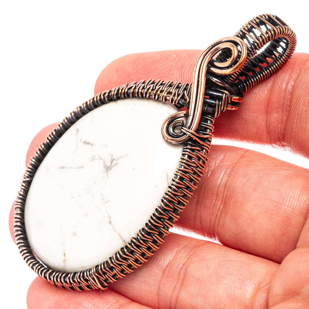 Howlite Wire Wrap Pendant 2 5/8" (Oxidized Copper)