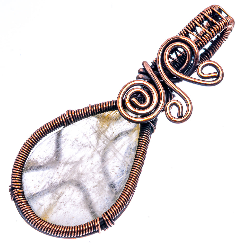 Rutilated Quartz Wire Wrap Pendant 2 1/4" (Oxidized Copper)