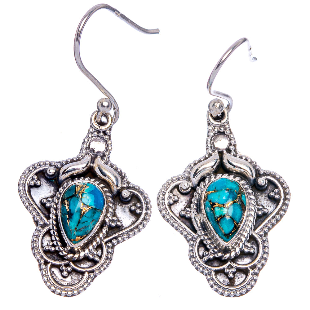 Blue Copper Composite Turquoise Earrings 1 1/2" (925 Sterling Silver) E433232