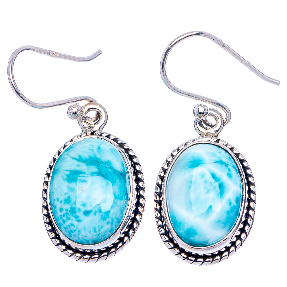 Rare Larimar Earrings 1 3/8" (.925 Sterling Silver)