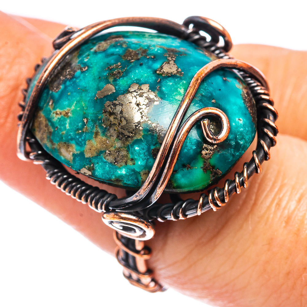 Turquoise Wire Wrap Ring Size 6.75 (Oxidized Copper)