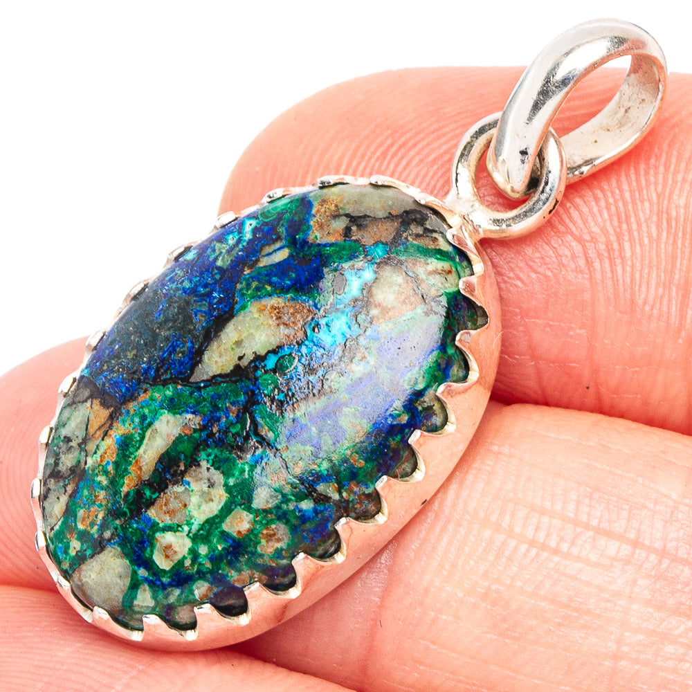 Azurite Malachite Pendant 1 3/8" (925 Sterling Silver) P43914
