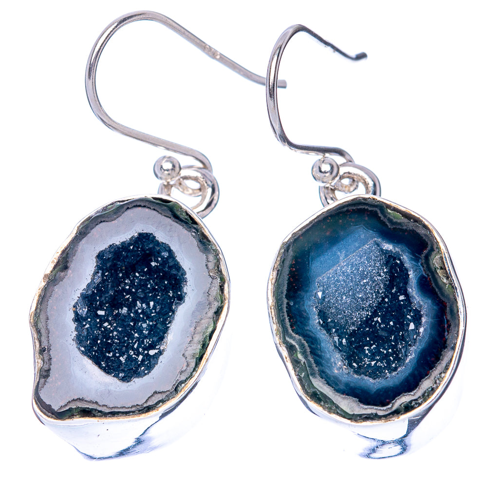 Premium Black Geode Slice Earrings 1 3/8" (925 Sterling Silver) E1279