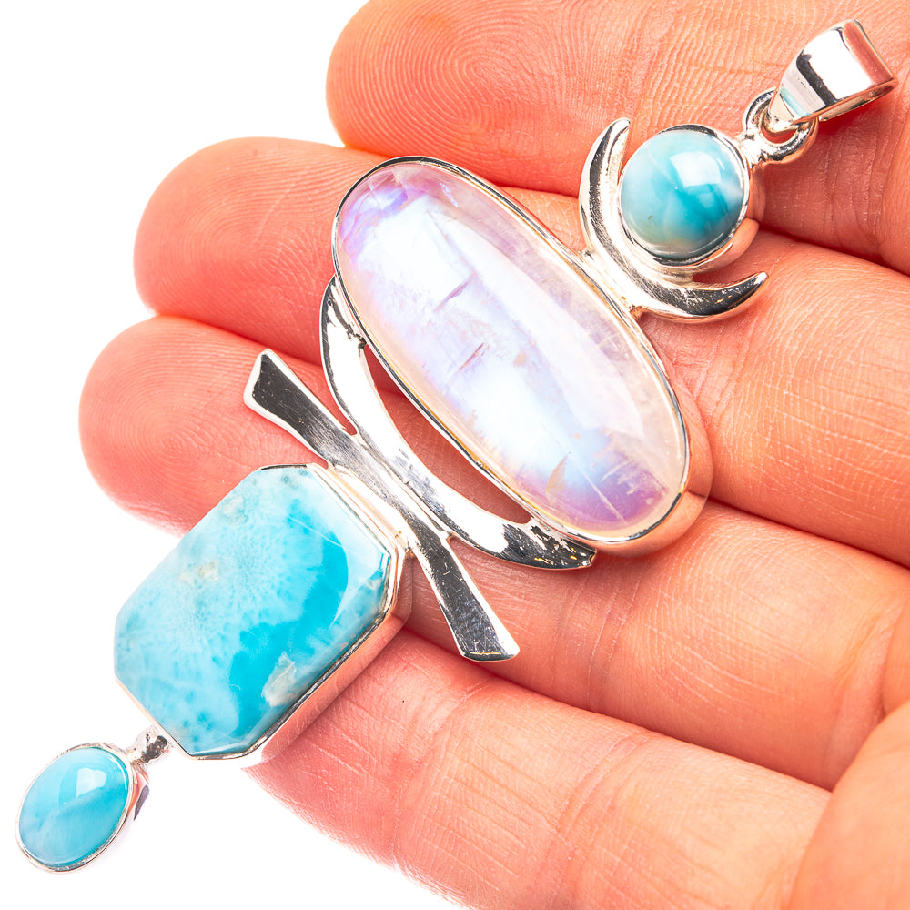 Signature Rainbow Moonstone, Larimar Pendant 2 7/8" (925 Sterling Silver) P38738