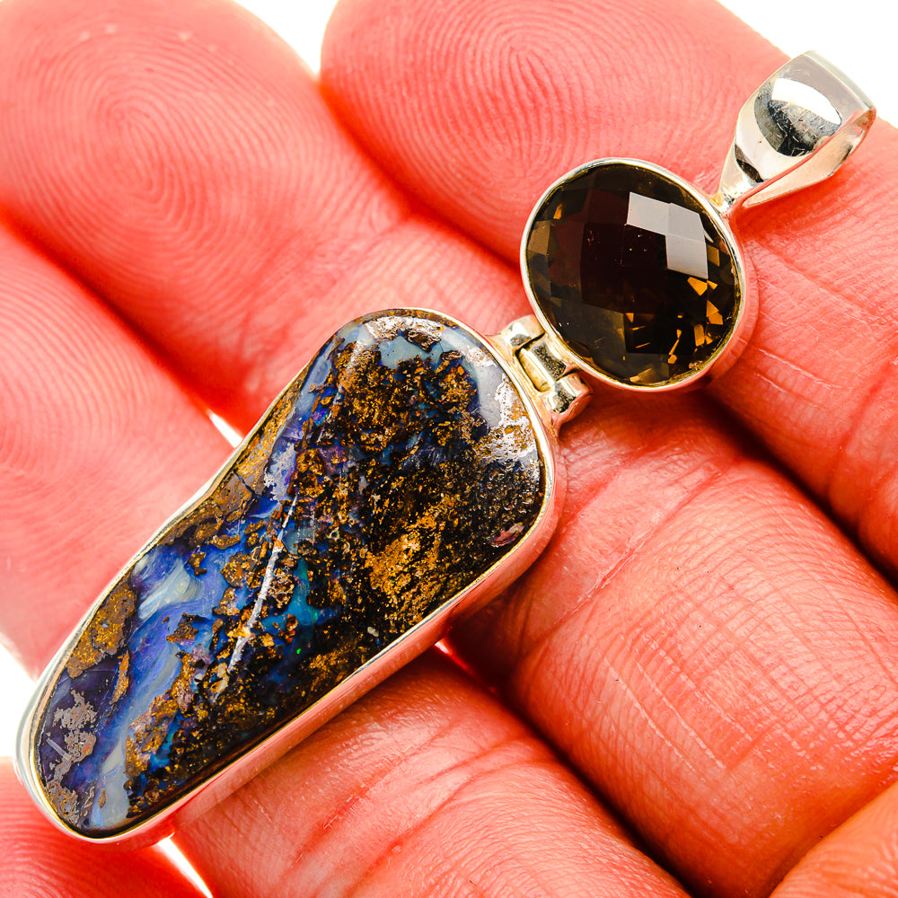 Boulder Opal, Smoky Quartz Pendant 2 1/4" (925 Sterling Silver) PD37903