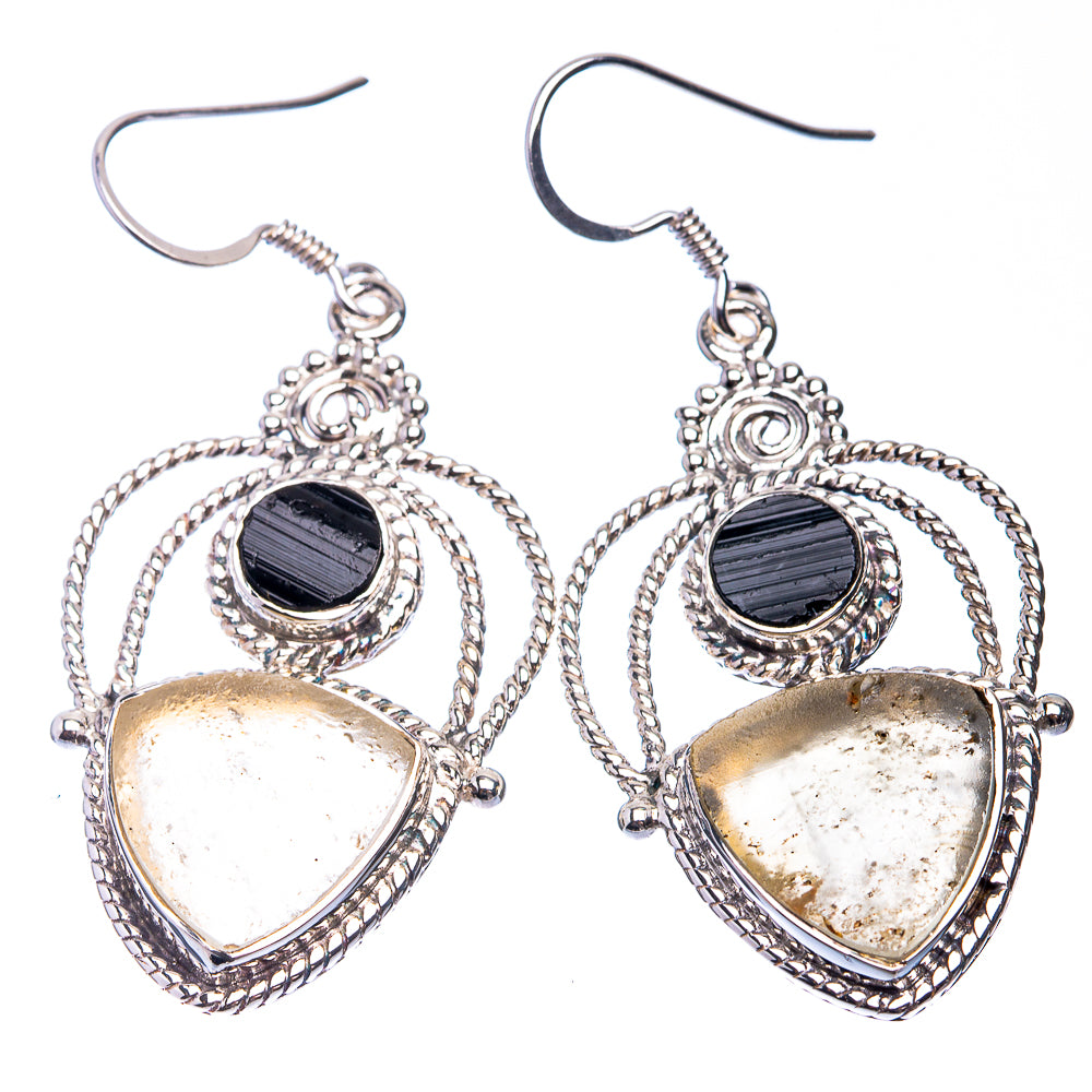 Signature Rough Libyan Desert Glass, Tektite Earrings 2" (925 Sterling Silver) E432323