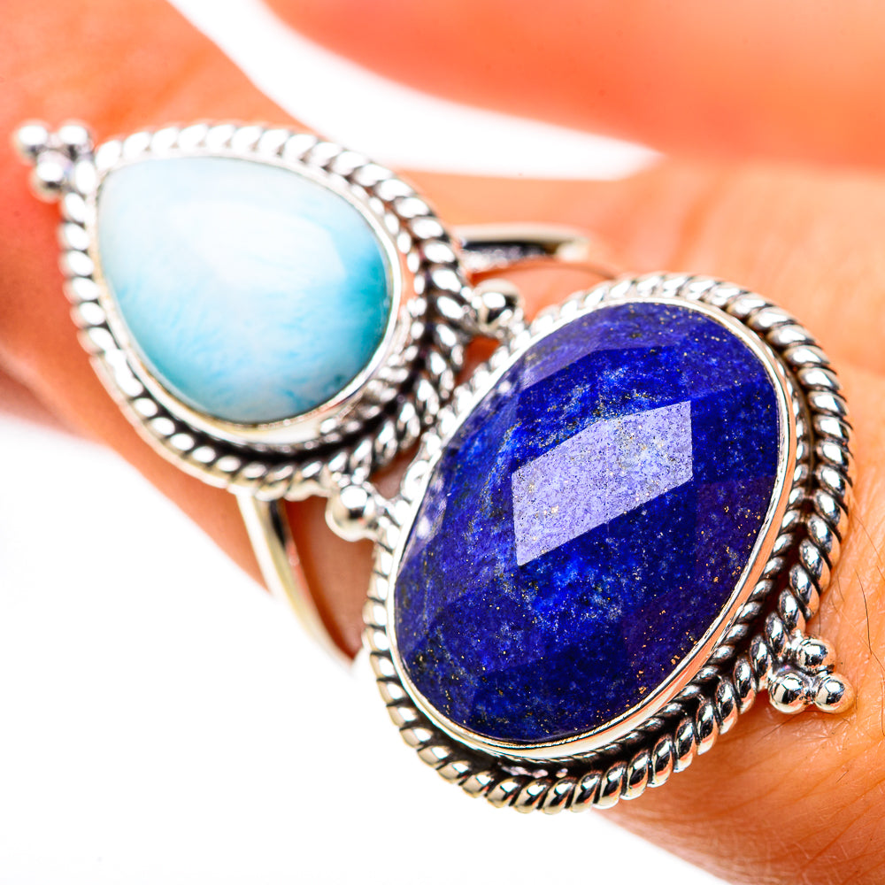 Large Lapis Lazuli, Larimar Ring Size 7.25 (925 Sterling Silver) RING138651