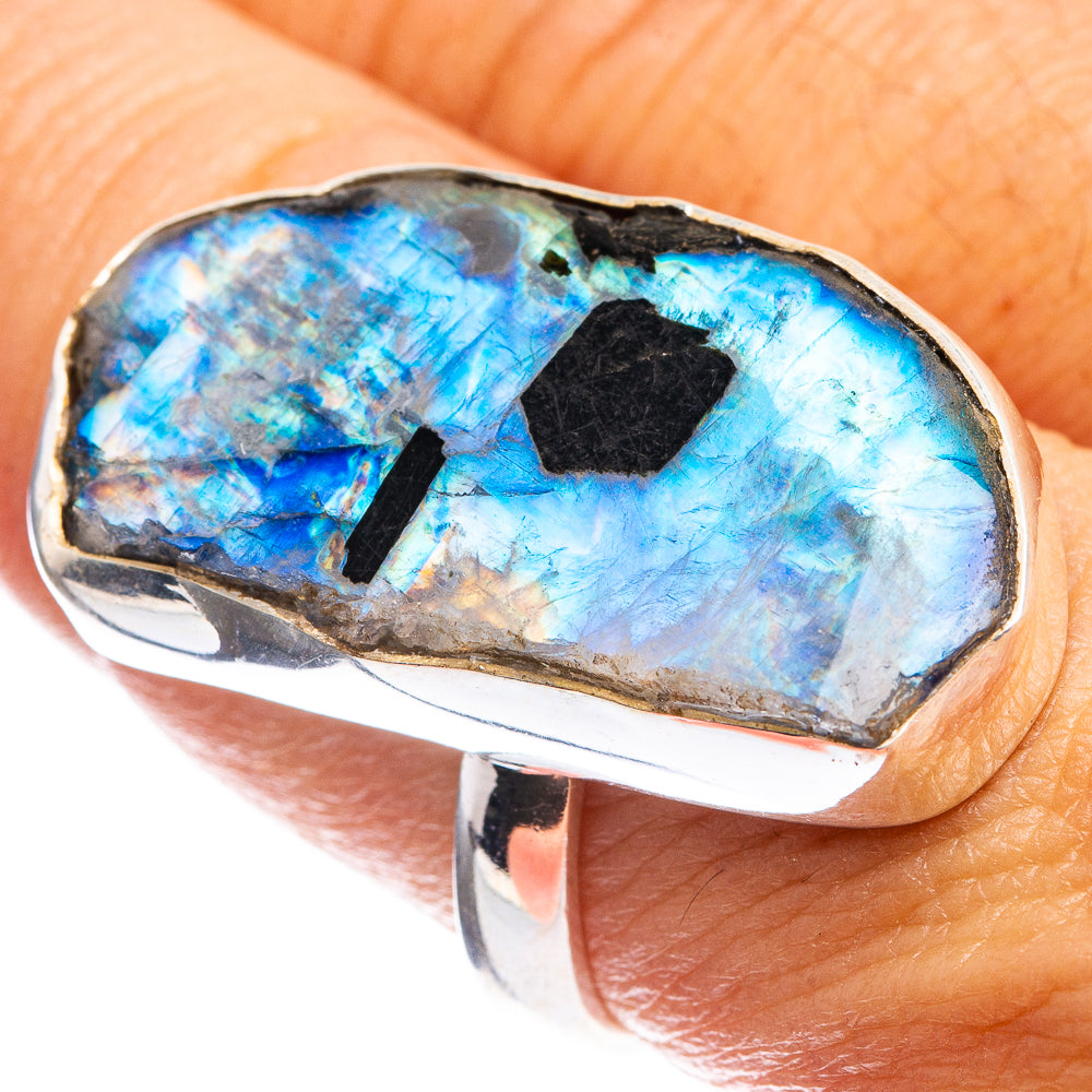 Large Rough Rainbow Moonstone Ring Size 9 (925 Sterling Silver) R143163