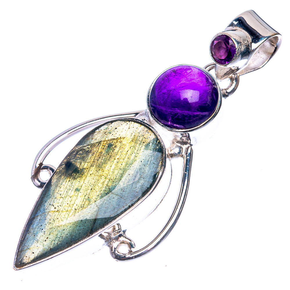 Labradorite, Amethyst 925 Sterling Silver Pendant 1 3/4"
