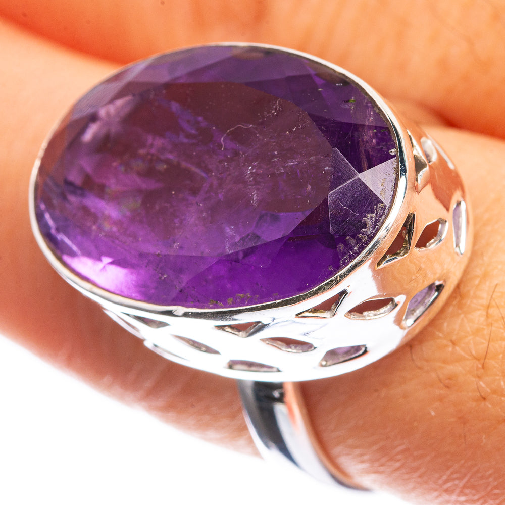 Large Faceted Amethyst 925 Sterling Silver Ring Size 8.75