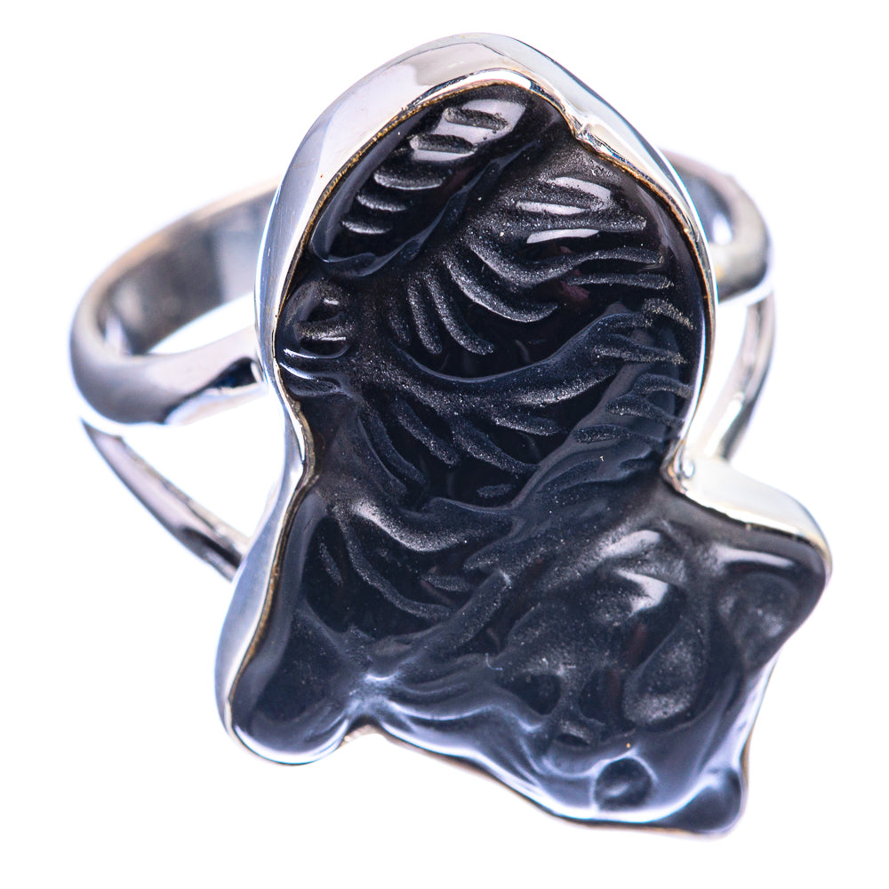 Black Onyx Cat Ring Size 8.25 (925 Sterling Silver) R141959