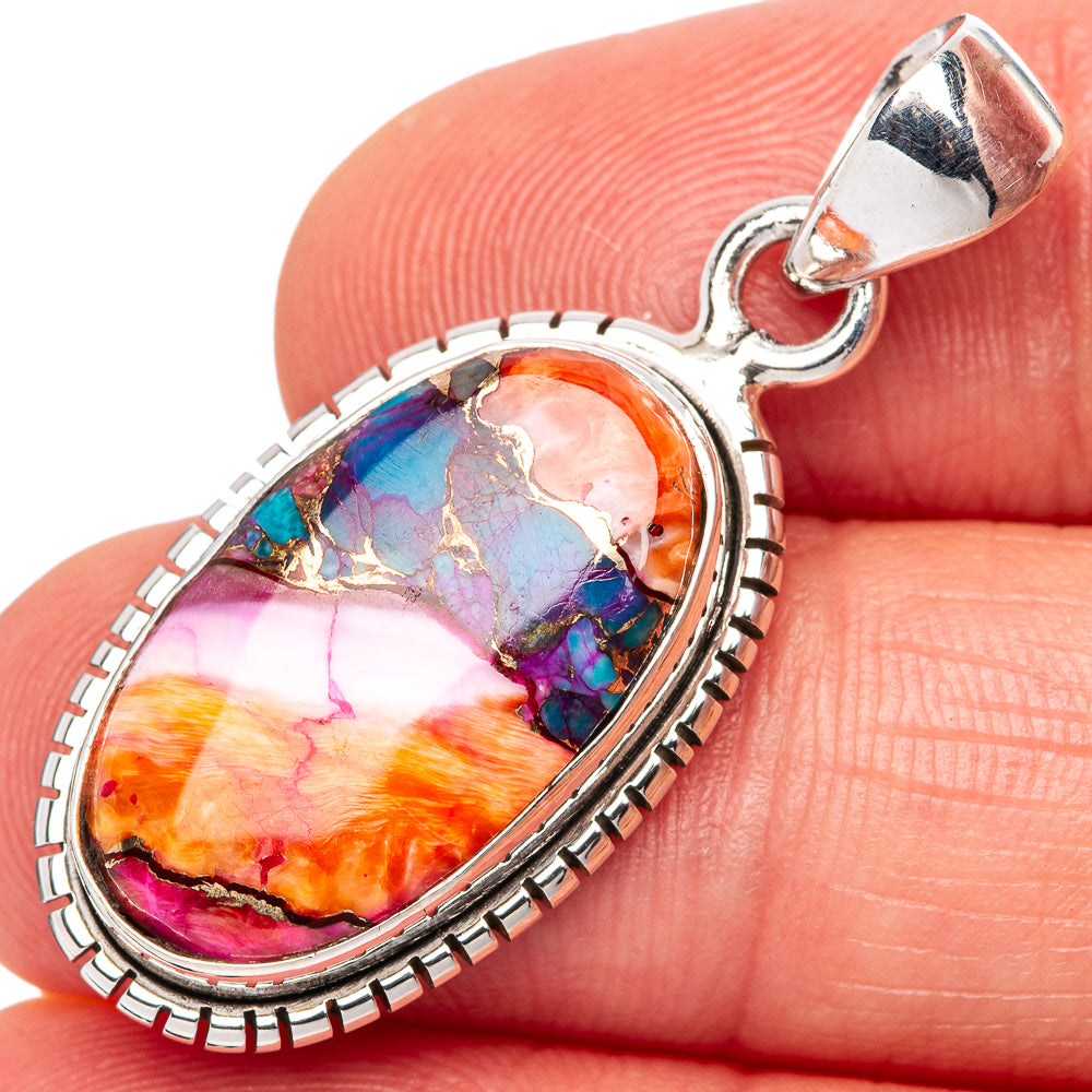 Kingman Pink Dahlia Turquoise Pendants 1 3/8" (925 Sterling Silver) P42372