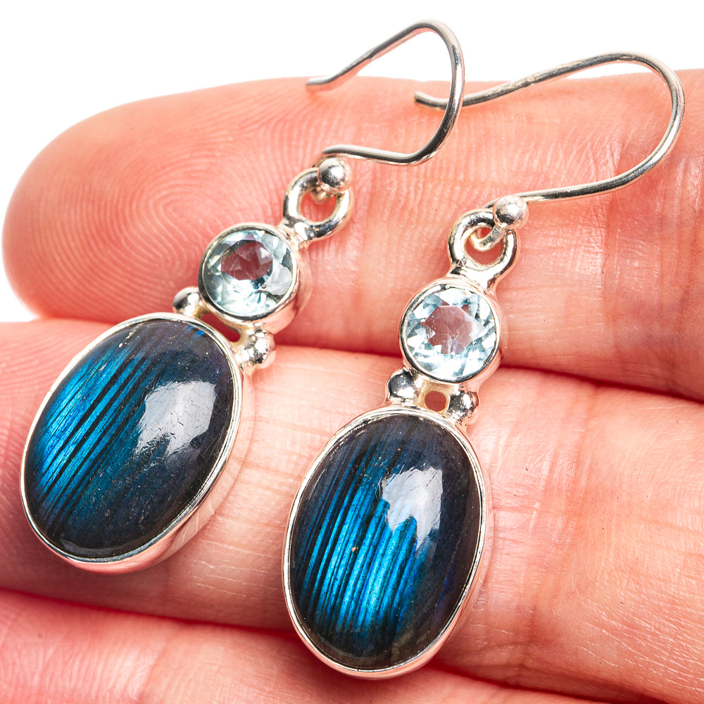 Labradorite, Blue Topaz Earrings 1 1/2" (925 Sterling Silver) E432769