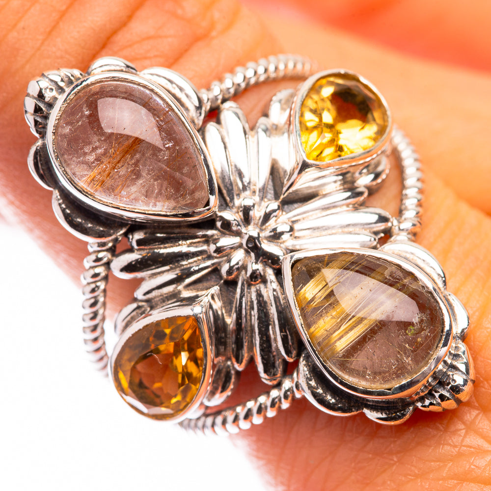 Large Rutilated Quartz, Citrine Ring Size 9.75 (925 Sterling Silver) R141446
