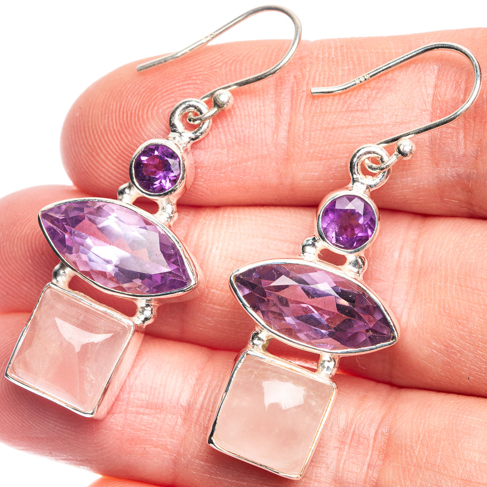 Rose Quartz, Amethyst Earrings 1 3/4" (925 Sterling Silver) E432593