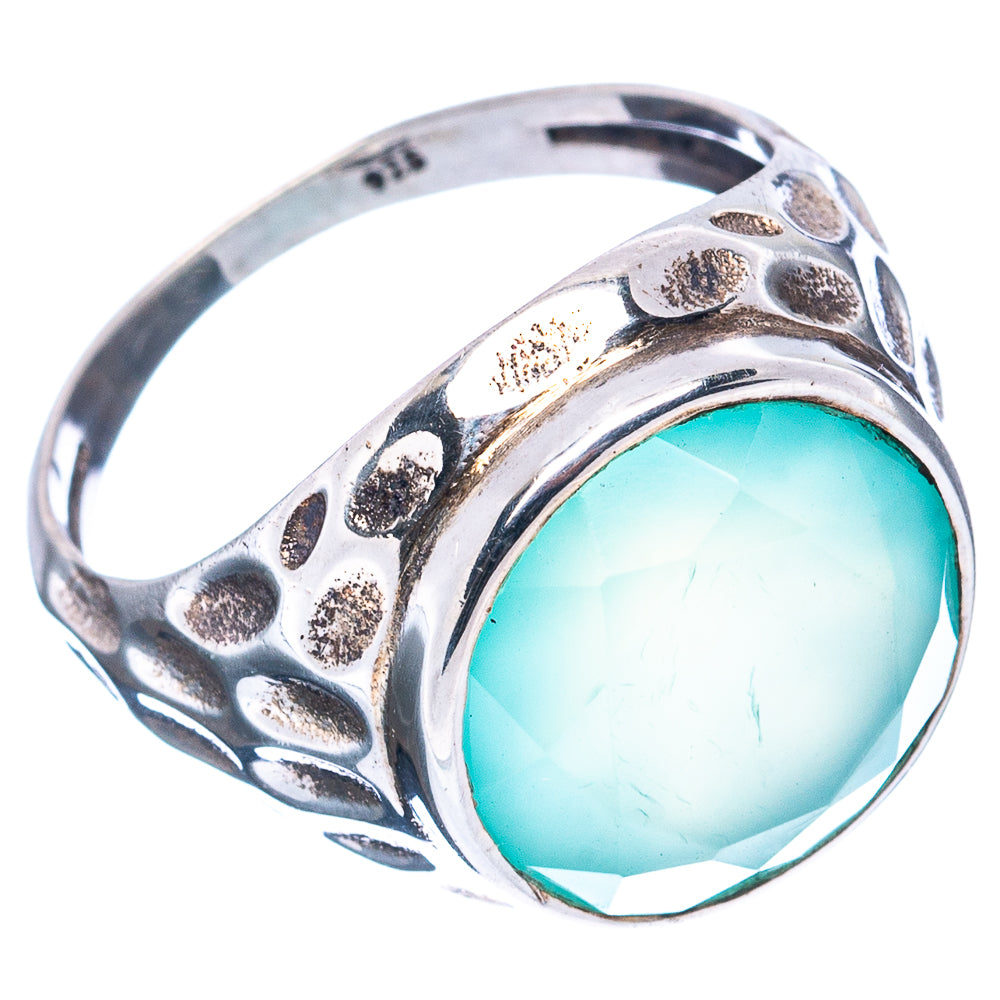 (Classic Series) Aqua Chalcedony Ring Size 7.5 (.925 Sterling Silver)