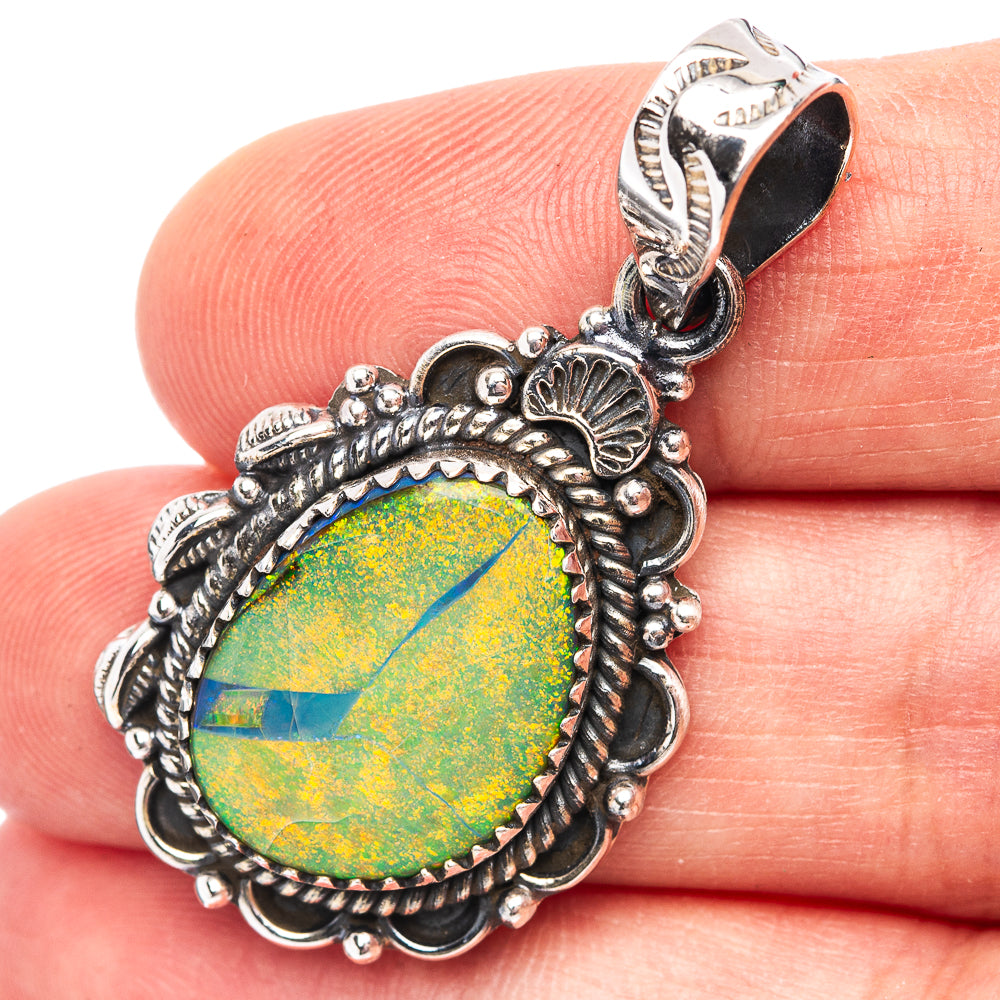 Native Style Sterling Opal Pendant 1 5/8" (.925 Sterling Silver)