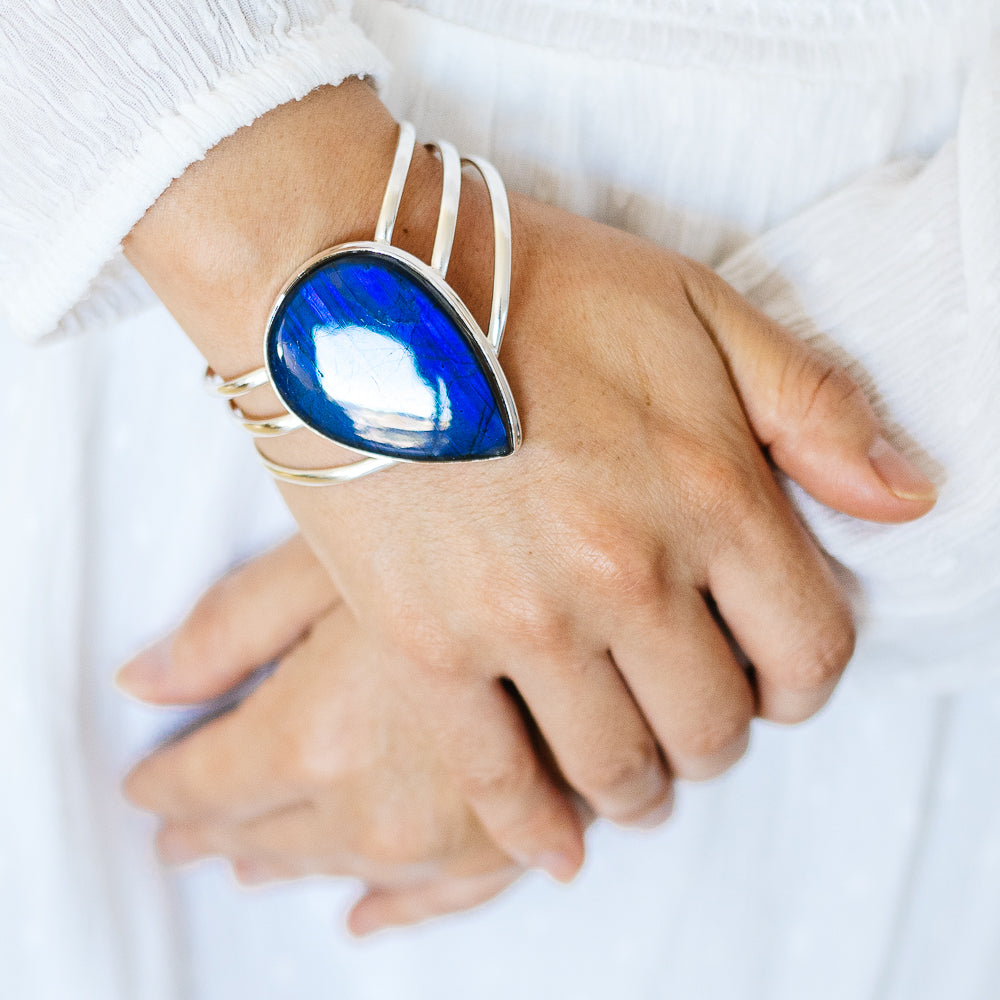 Labradorite Cuff Bracelet (925 Sterling Silver) BR90291