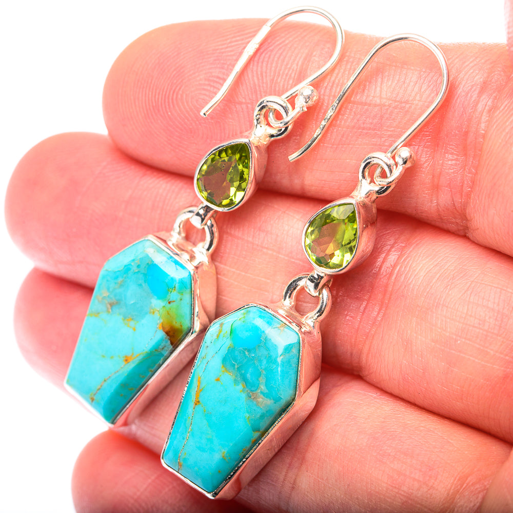 Chrysocolla, Peridot Earrings 1 7/8" (925 Sterling Silver) EARR432189