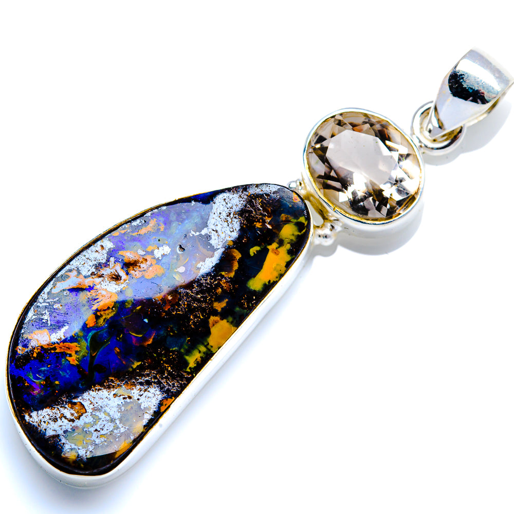 Boulder Opal, White Quartz 925 Sterling Silver Pendant 2 1/4" (925 Sterling Silver) PD38364