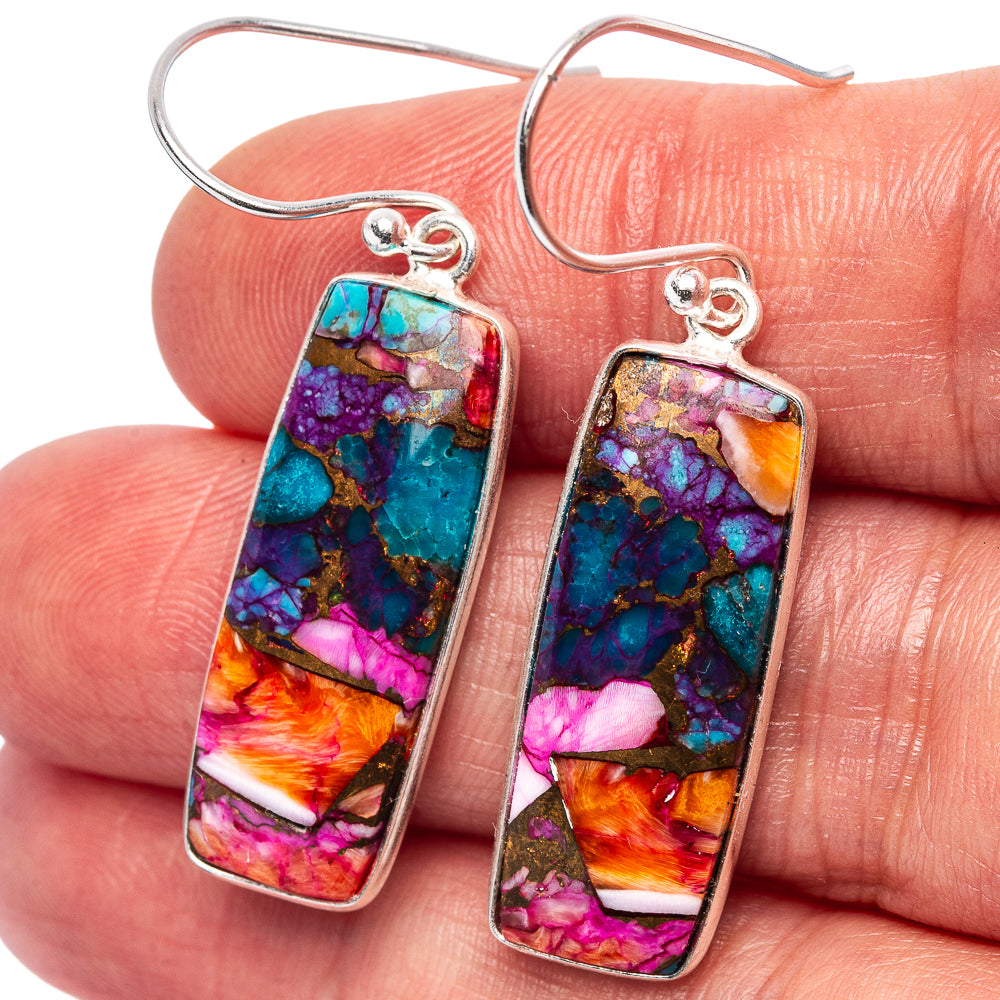 Pink Dahlia Mohave Turquoise Earrings 1 5/8" (.925 Sterling Silver)