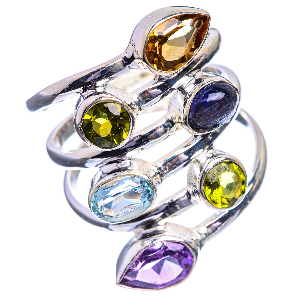 Large Citrine, Peridot, Tanzanite, Blue Topaz, Amethyst Ring Size 8.5 (925 Sterling Silver) R143201