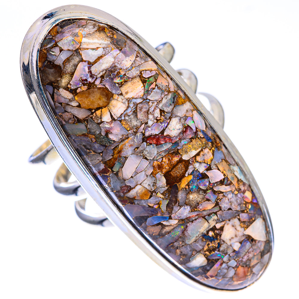 Huge Copper Composite Rainbow Moonstone Ring Size 7.75 (925 Sterling Silver) RING143481