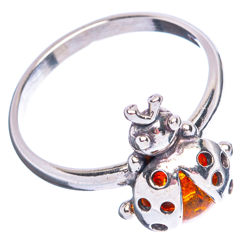Baltic Amber Ladybug Ring Size 6.75 (.925 Sterling Silver)