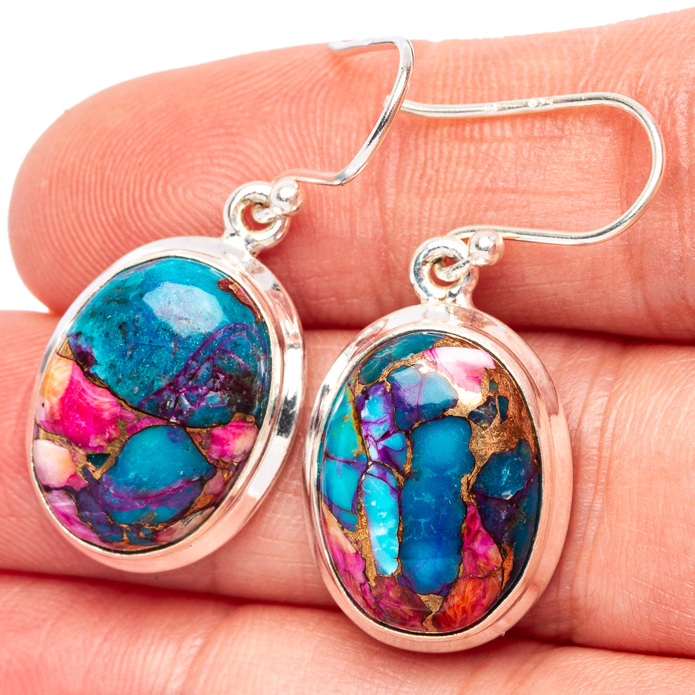 Kingman Pink Dahlia Turquoise 925 Sterling Silver Earrings 1 3/8" (925 Sterling Silver) E2185