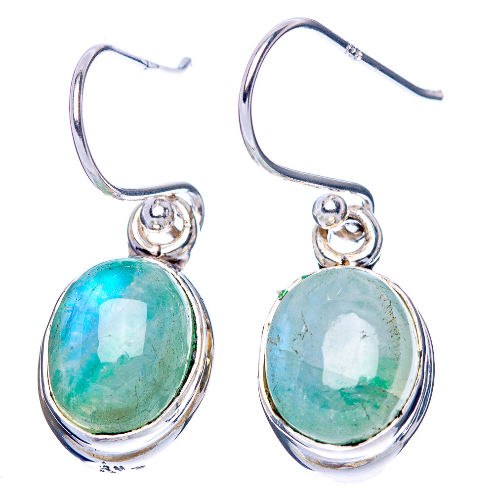 Green Moonstone Earrings 1 1/8" (925 Sterling Silver) E1372
