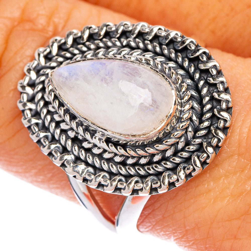 Rainbow Moonstone Ring Size 9 (925 Sterling Silver) R1256